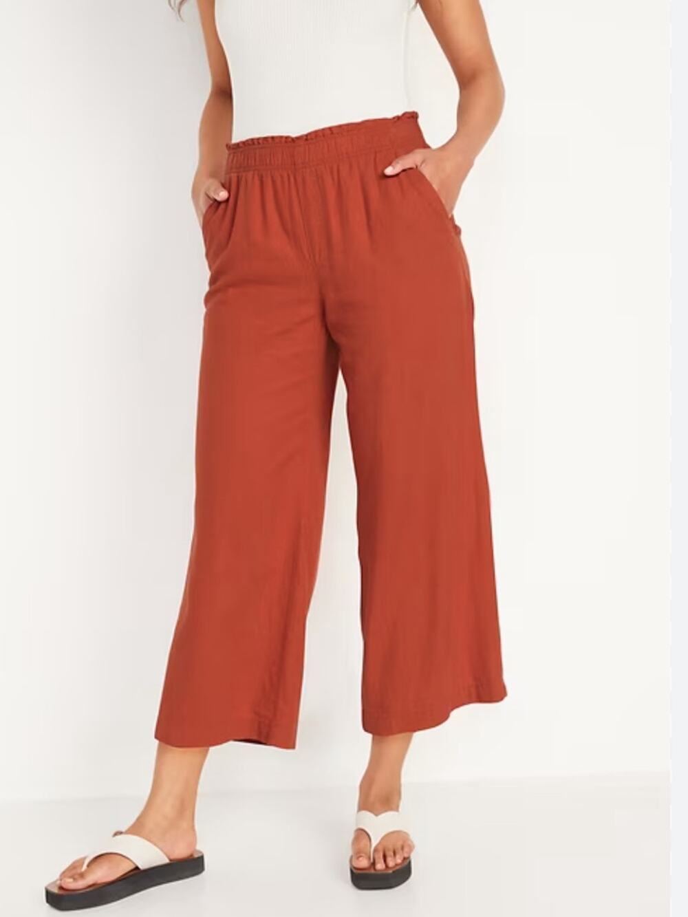 H&M Cropped Wide-Leg Pants in Rust